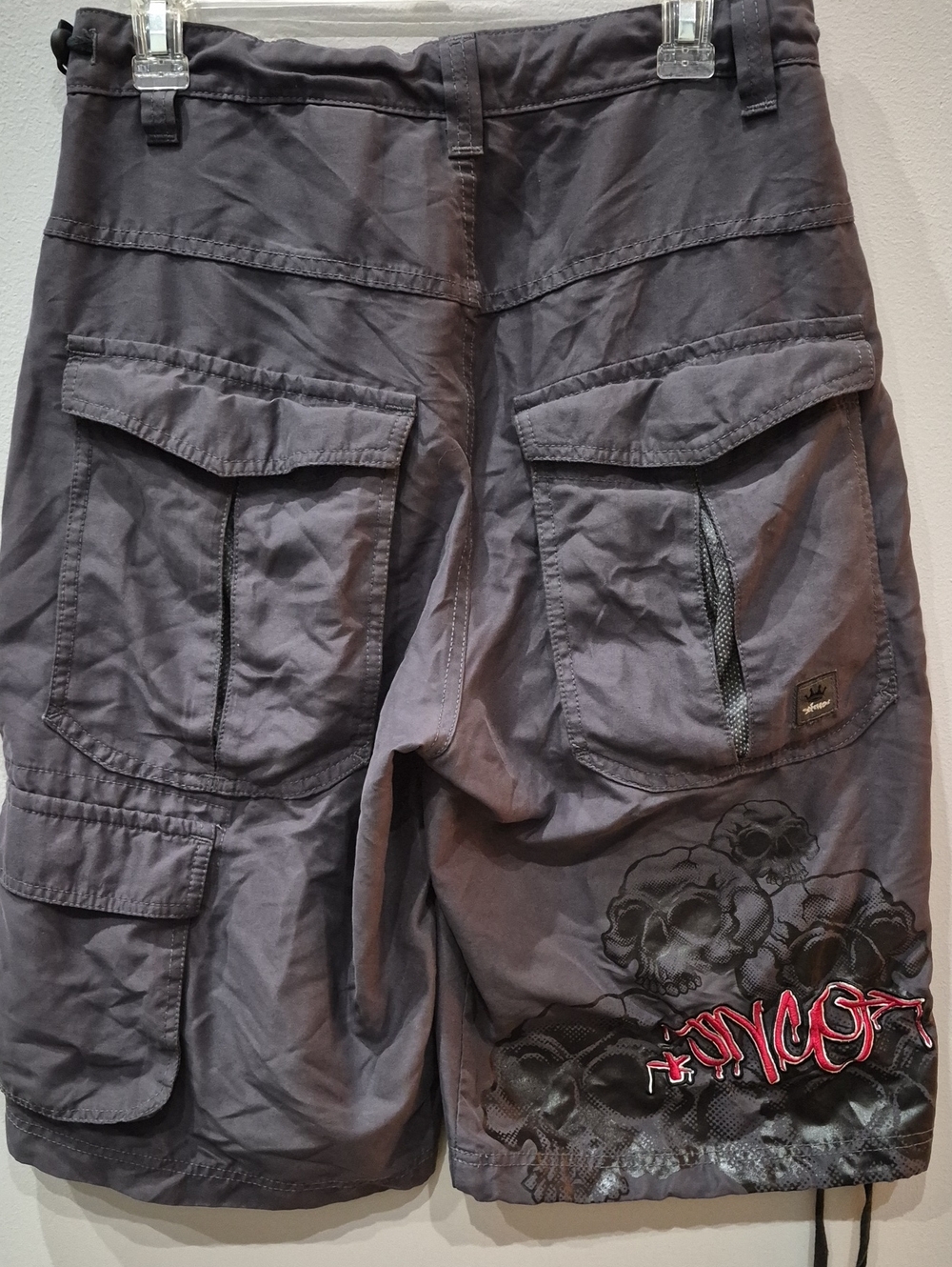 JNCO Gray Cargo Shorts Embroidered Logo Skull Graphic Men's 30 Streetwear Skater